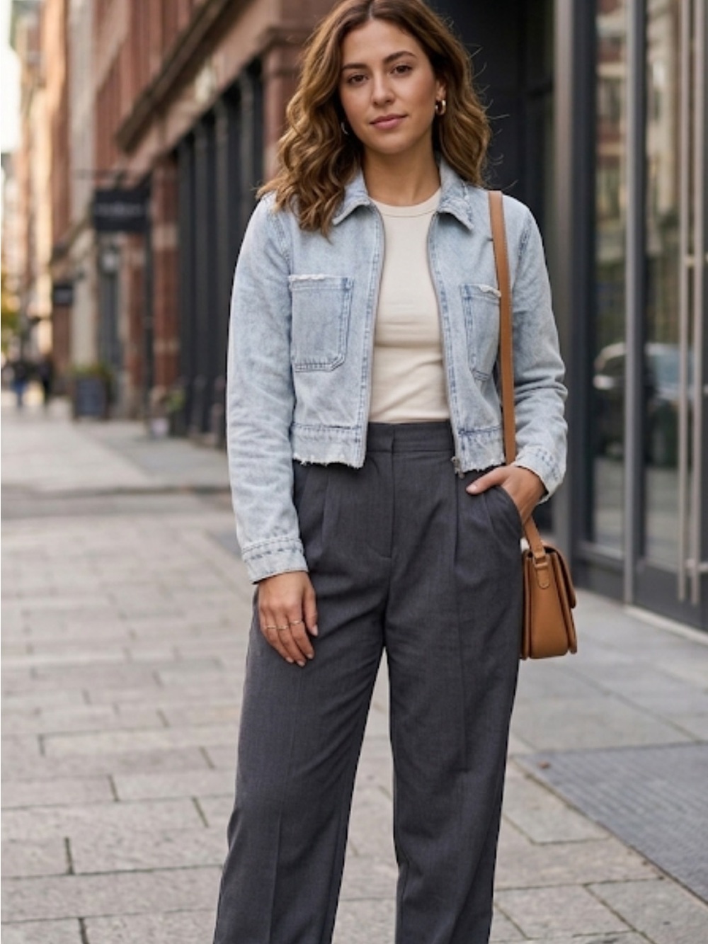 Forever 21 Light Blue Washed Denim Zip Crop Jacket